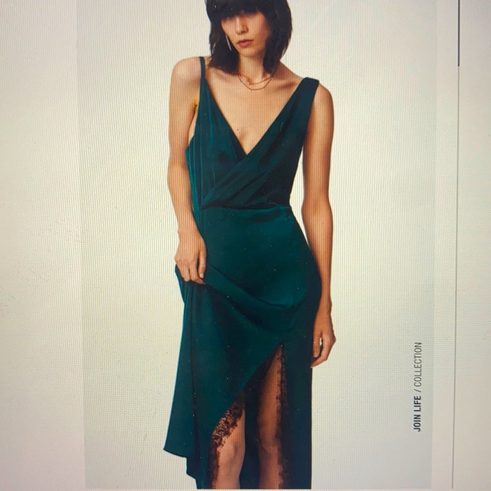 Zara dark green lace slip dress